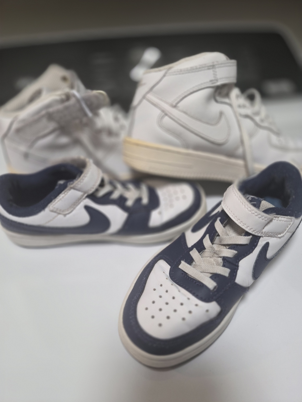 Kids White and Navy Athletic Sneakers - Nike Lot Of 2 Pairs